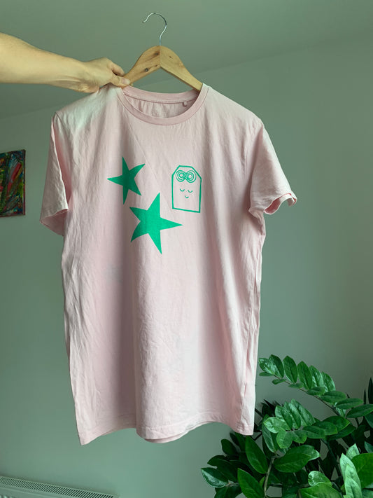 Mamorichan & Stars - Size L/ light pink & green
